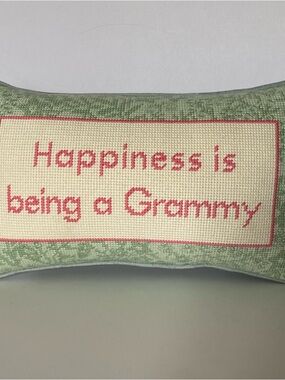 Happiness Is Being a Grammy Throw Pillow Needlepoint Embroidered 14 X 8” EUC